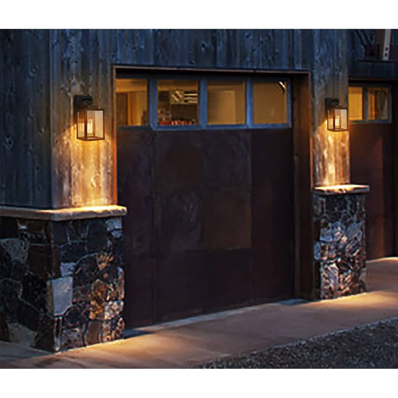Benidorm Set of 2 Outdoor Porch Light Wall Light Dusk to Dawn, Clear ...