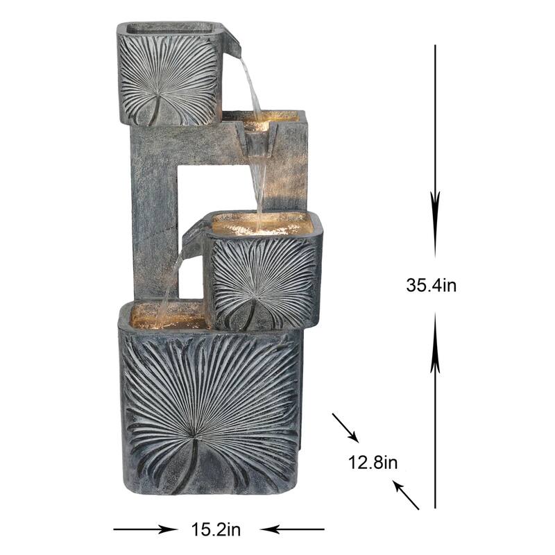 LED Lighted Square Cascading Outdoor Garden Water Fountain - 35"