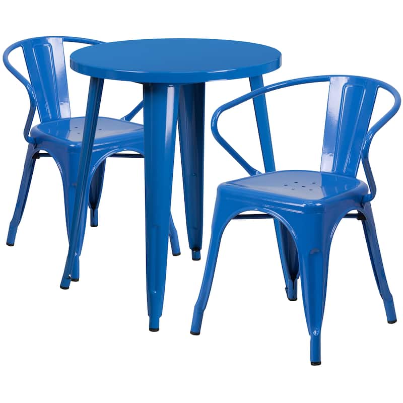 24'' Round Metal Indoor-Outdoor Table Set with 2 Arm Chairs