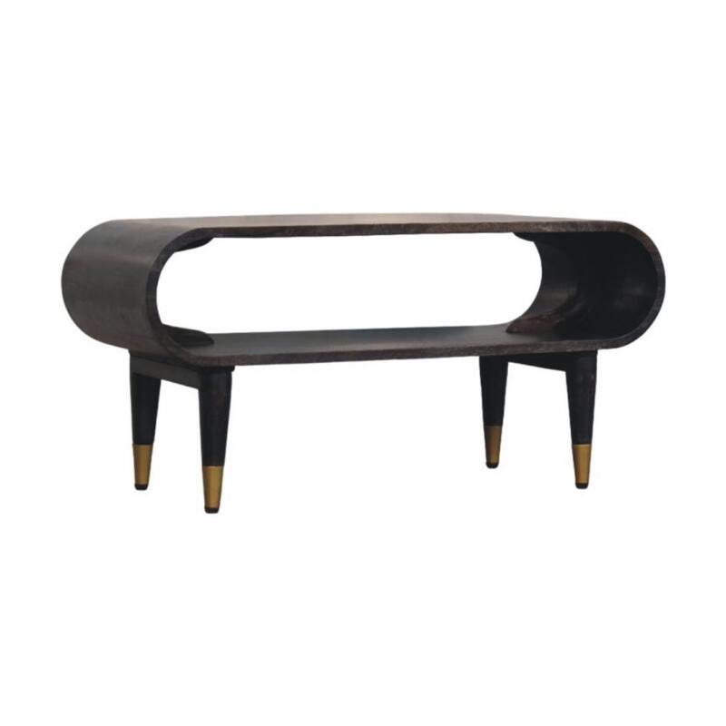 Artisan Furniture Solid Wood Curved Edge Media with Brass Accents, 1-Shelf