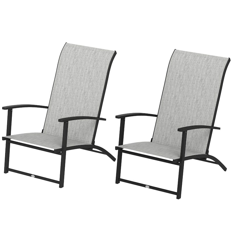 Metal Mesh Folding Patio Chairs Set of 2 with Armrests - 23.6" W x 31.9" D x 33.9" H - Grey