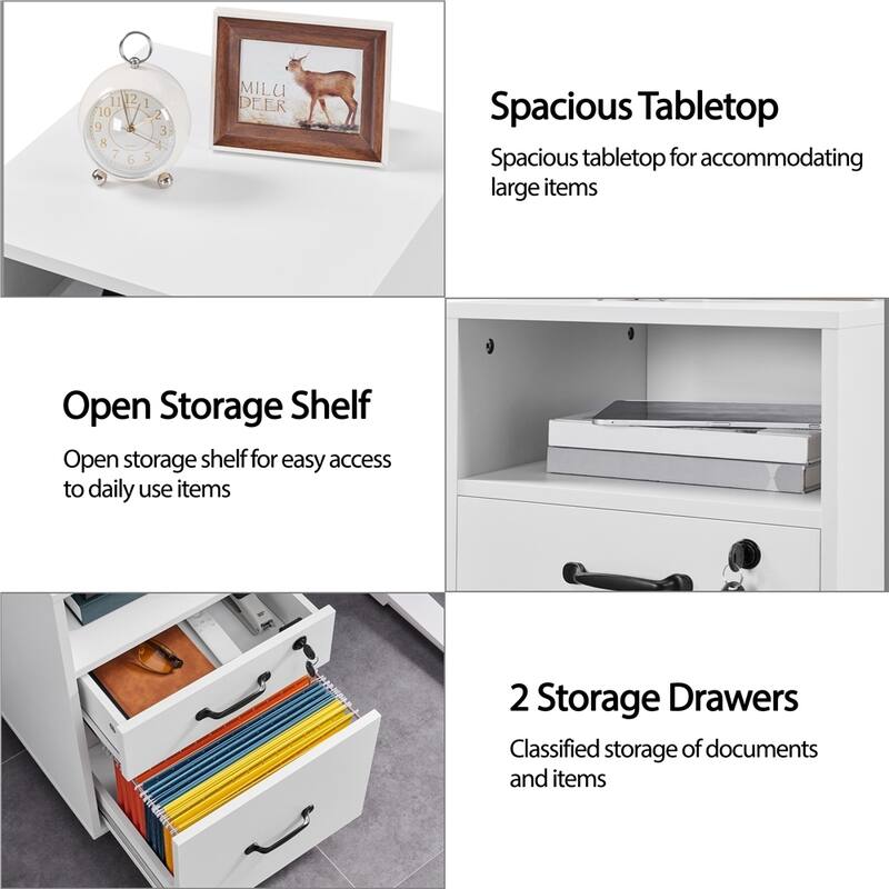 Yaheetech Rolling File Cabinet with 2 Drawers and 1 Open Shelf Filing Cabinet for Home Office