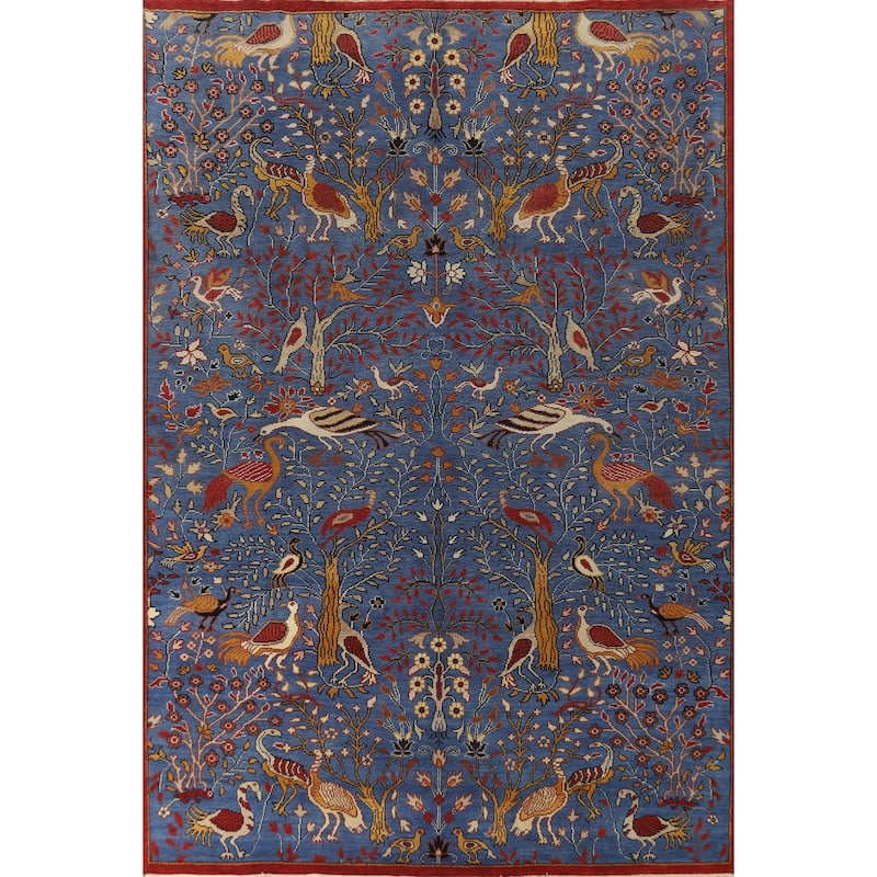 Hand Knotted Oriental 100% Wool Carpet Traditional All-Over Navy Blue & Blues Ziegler Area Rug - 13' 10'' X 9' 10''