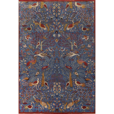 Hand Knotted Oriental 100% Wool Carpet Traditional All-Over Navy Blue & Blues Ziegler Area Rug - 13' 10'' X 9' 10''