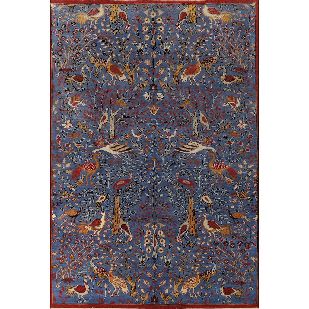 Hand Knotted Oriental 100% Wool Carpet Traditional All-Over Navy Blue & Blues Ziegler Area Rug - 13' 10'' X 9' 10''