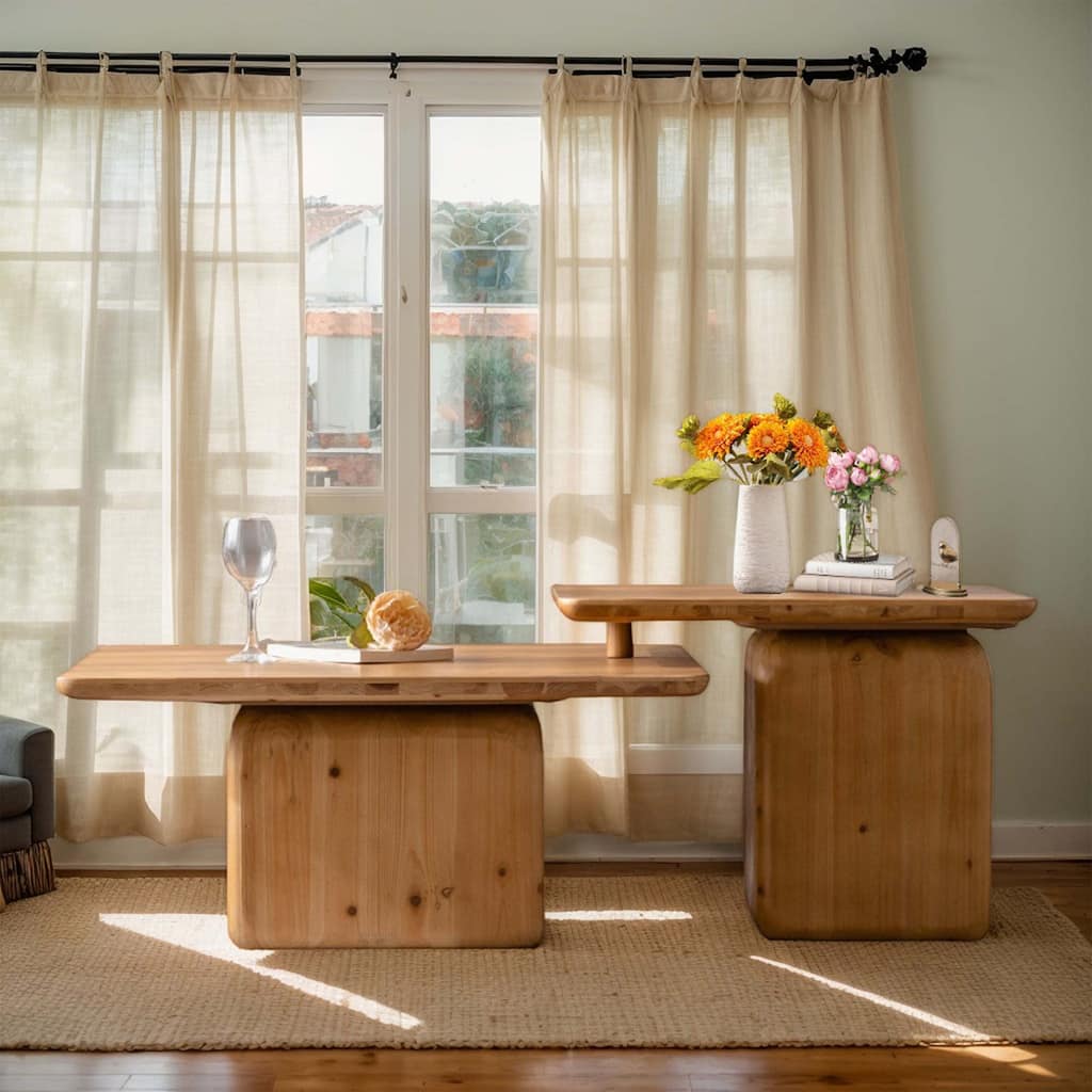 Vintage Fashion Style Square Coffee Table Set with Wood Grain Finish,for Living Room, Office and Dining Room