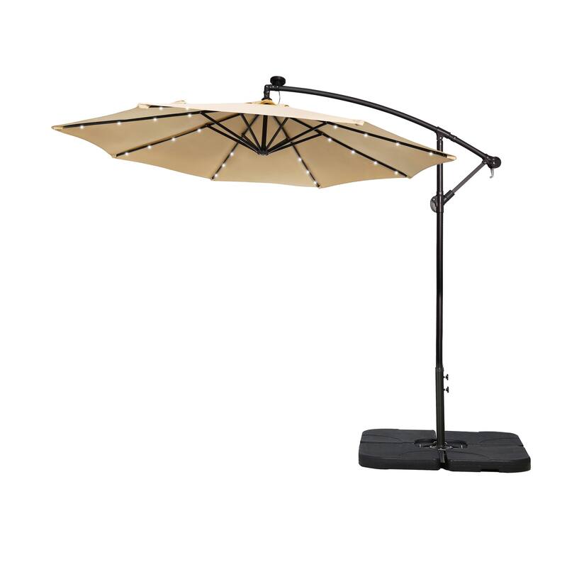 10 Ft. Solar Power Lighted Patio Umbrella with Base Stand - Beige