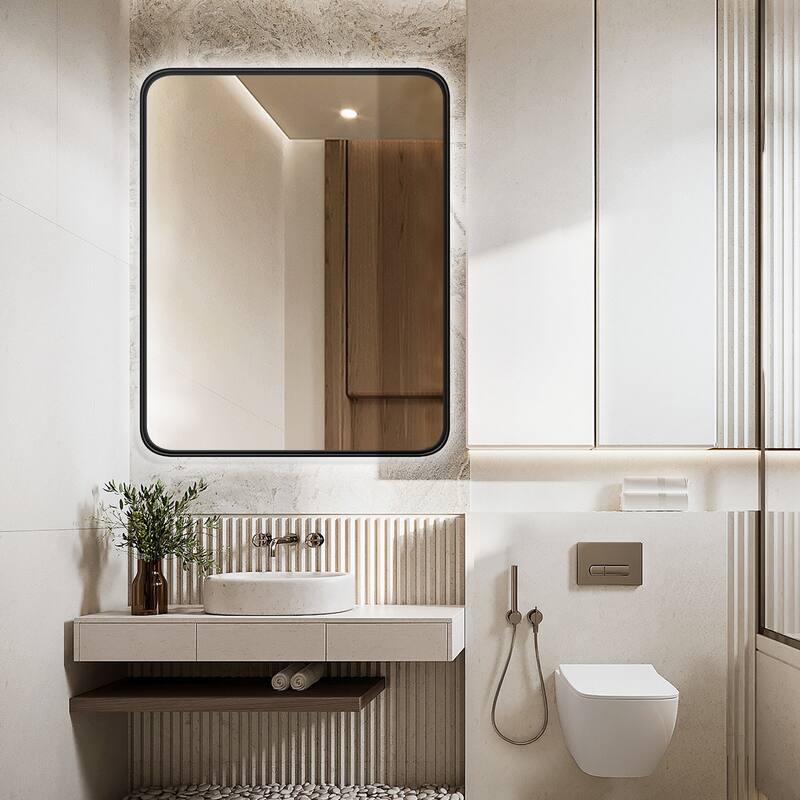 Matte Black Bathroom Mirror - Rustproof Framed Wall Mirror for Over Sink, Shatterproof Glass