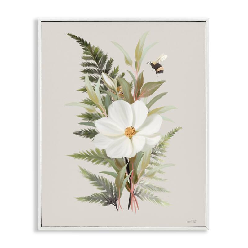 Stupell Bumble Bee & Flower Framed Giclee Art Design By House Fenway - 11 x 14 - White