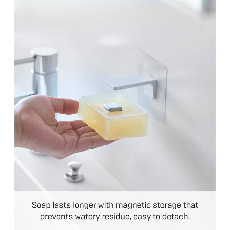 Yamazaki Home Traceless Adhesive Magnetic Soap Holder, ABS Plastic, Holds 0.55 lbs - L 2.17 x W 2.76 x H 2.76 inches
