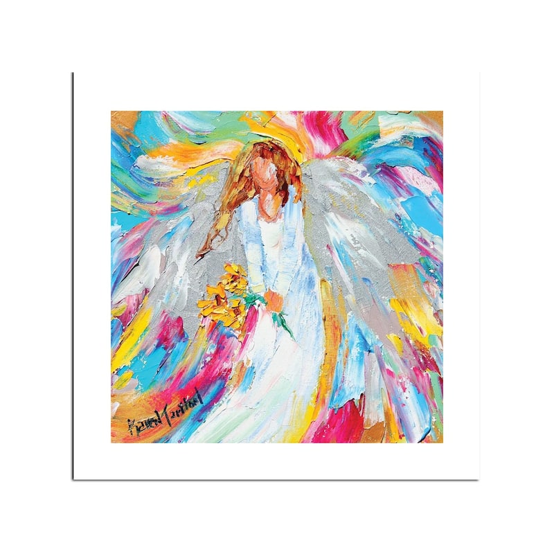 Angel And Sunflowers Fine Art Paper Print by Karen Tarlton - Multi