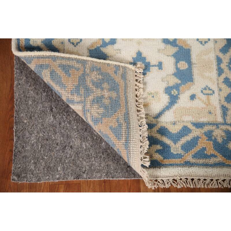 Floral Beige Oushak Style Runner Rug Hand-knotted Wool Carpet - 2'6"x 9'9"