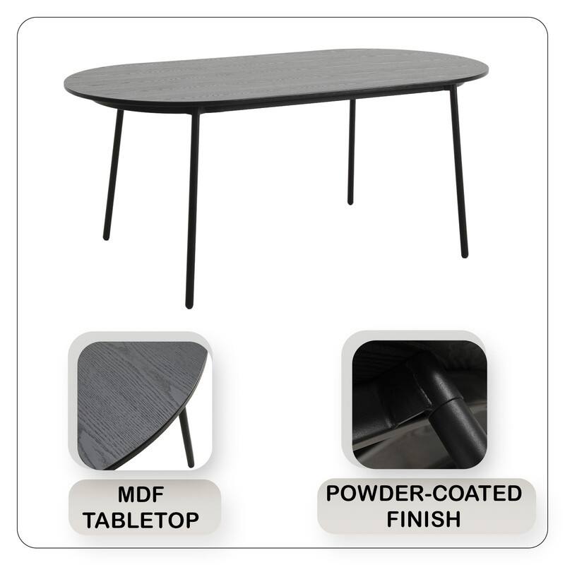 Tule Modern 9-Piece Dining Set with Solid Wood Top Oval Dining Table and Fabric Upholstered Black Steel Legs