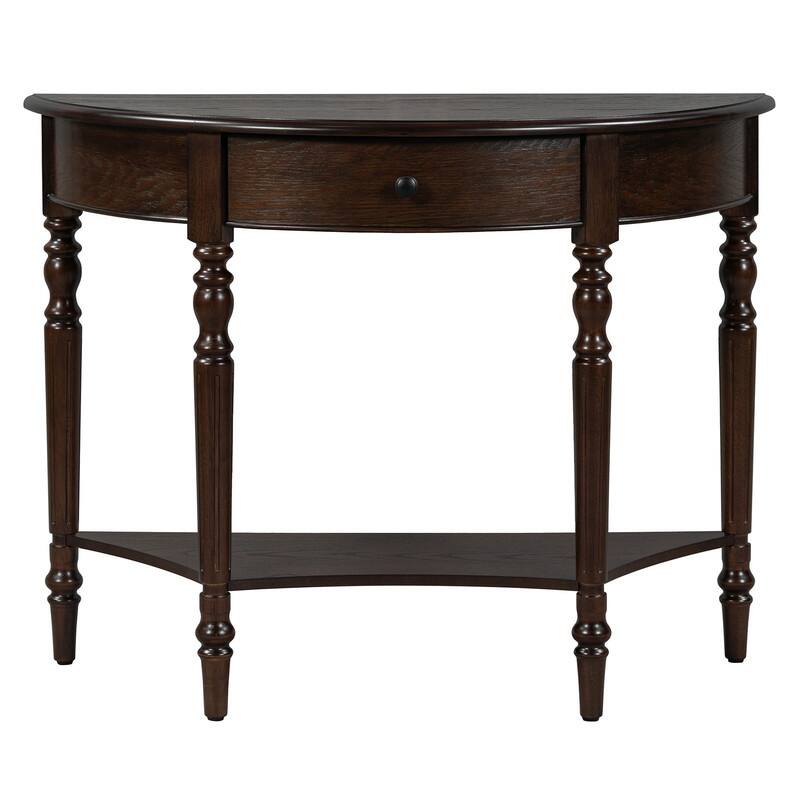 Farmhouse Half Moon Console Table with Drawer and Shelf for Entryway and Living Room Decor