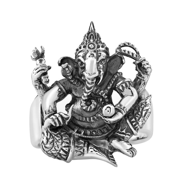 Handmade Ganesh Figure Hindu Elephant God Sterling Silver Ring