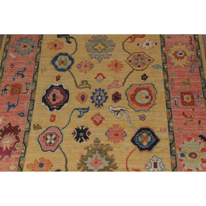 Yellow Oushak Turkish Area Rug Hand-Knotted Vegetable Dye Wool Carpet - 8'11" x 12'11"