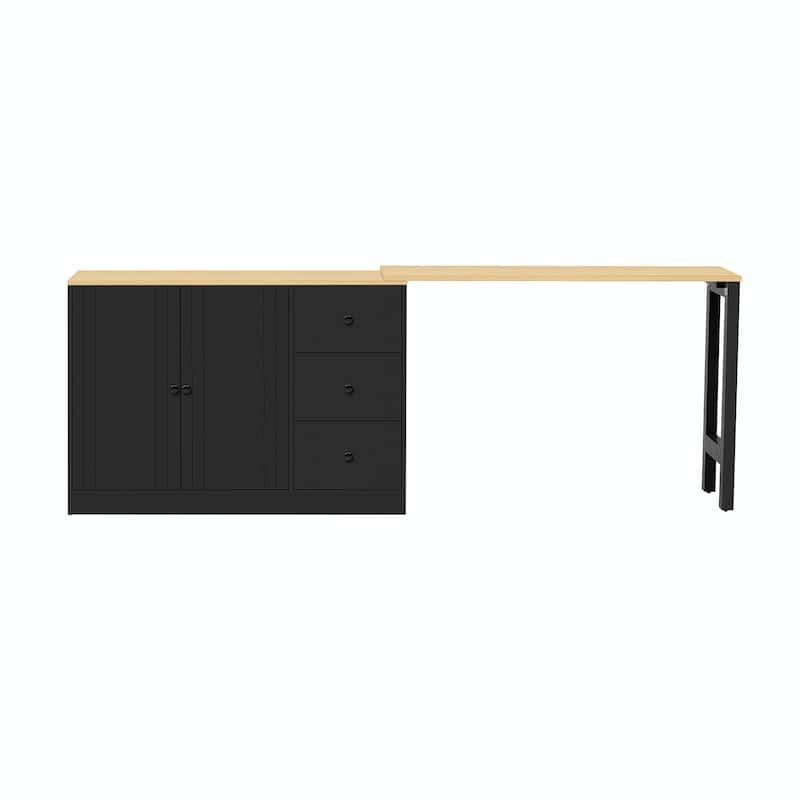 89.7'' Wooden Sideboard with Extendable Table - Multifunctional Storage Cabinet with 2 Doors and 3 Drawers