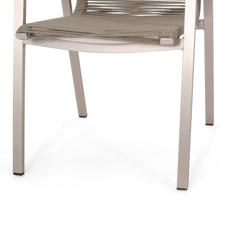 Outdoor Modern Aluminum Dining Chair with Rope Seat (Set of 2)