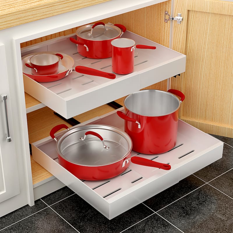 Sorbus Pull-Out Sliding Storage Rack for Kitchen & Bathroom, Durable Non-Slip Carbon Steel Grid Drawers, (2 Pack) - White