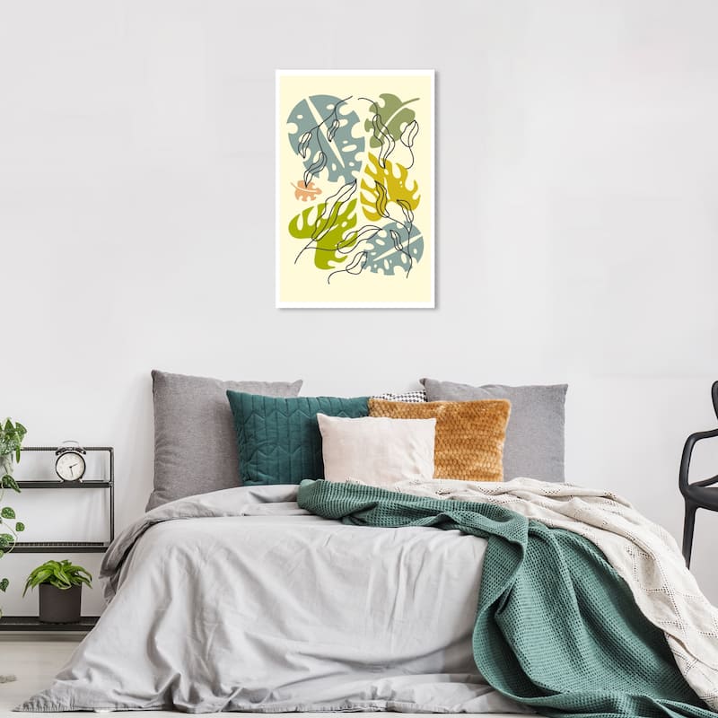 Wynwood Studio Canvas Floral and Botanical Garden Leaf Green and Light Yellow Bohemian & Eclectic Wall Art Canvas Print - 36 x 24