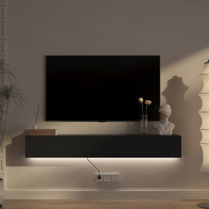Floating TV Stand with 16-color LED Lights, Wall Mounted Media Console Entertainment Center for 55 60 65 Inch TVs