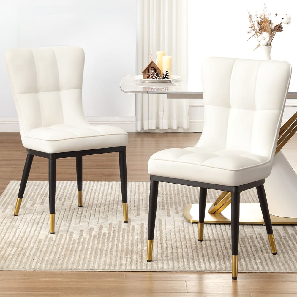 Velvet Upholstered Dining Chairs with Metal Legs, Set of 2/4 - 35.8"H x 18.9"W x 23.2"D