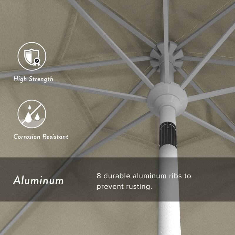 California Umbrella 9' Rd. Aluminum Patio Umbrella, Crank Lift with Push Button Tilt, White Finish, Pacifica Fabric