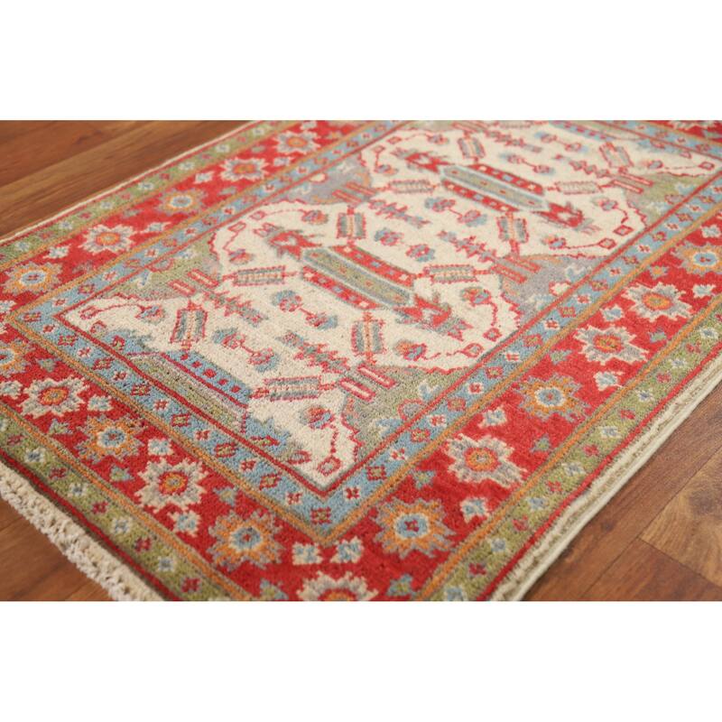 Geometric Kazak Oriental Accent Foyer Rug Hand-Knotted Wool Carpet - 2'0"x 3'0"