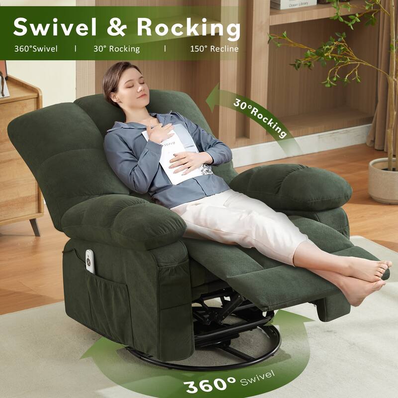 Massage Recliner Chair with Vibration and Lumbar Heating 350LB Capacity Swivel Rocker