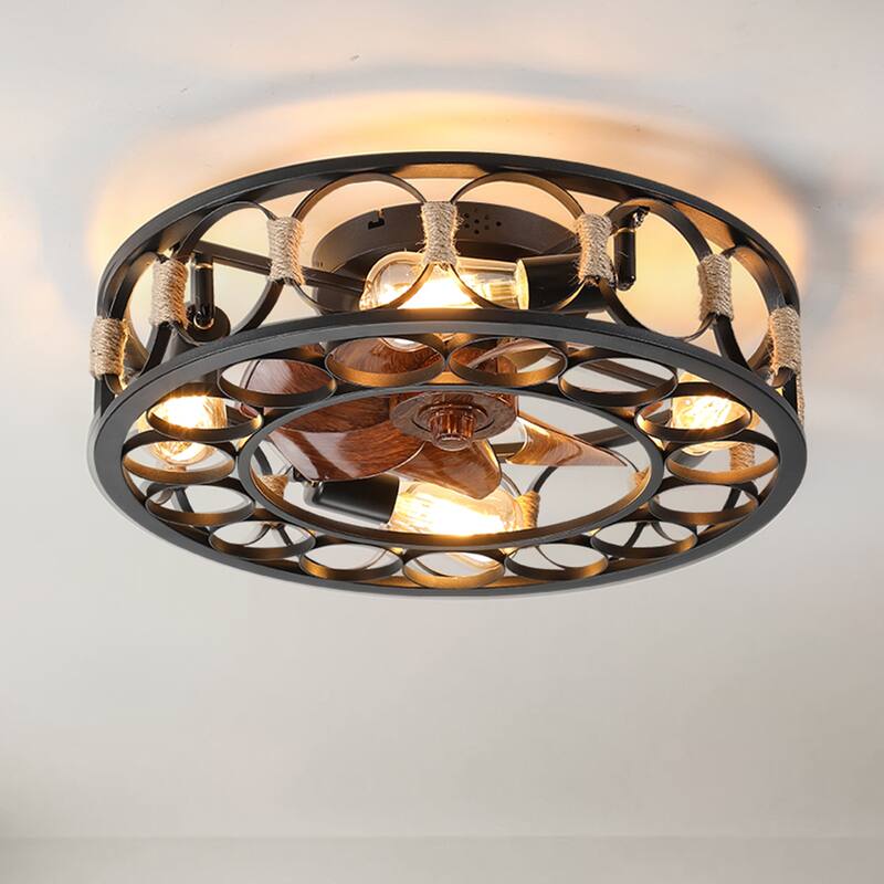 Oaks Aura 20in. Modern Industrial Low Profile Ceiling Fan with Light, Farmhouse Flush Mount Remote Control Ceiling Fan