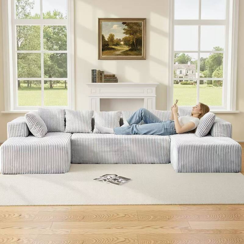 GDFStudio - American Design Modular 130" U-Shaped Sectional Sofa, Chaise Lounge with Reversible Layout