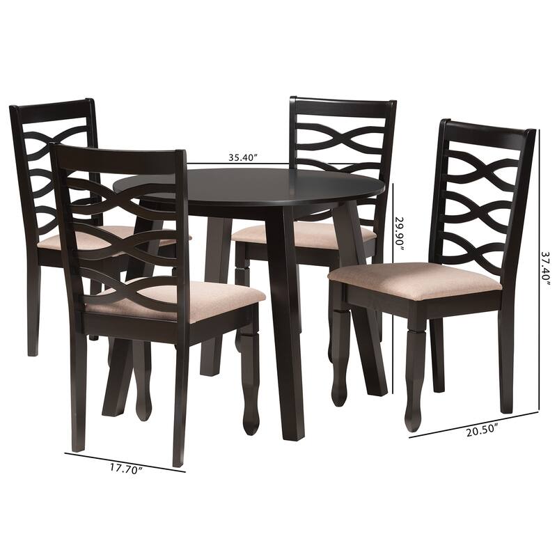 Ruby Modern Beige Fabric and Dark Brown Finished Wood 5-Piece Dining Set