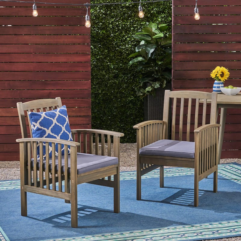 Casa Outdoor Acacia Wood Dining Chairs with Cushions (Set of 2) by Christopher Knight Home