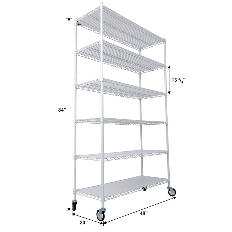 6 Tier 6000lbs Capacity Adjustable Metal Storage Rack with Wheels