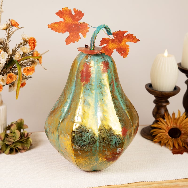 Gourd Metal Fall Harvest Decoration - 14" - Gold and Orange