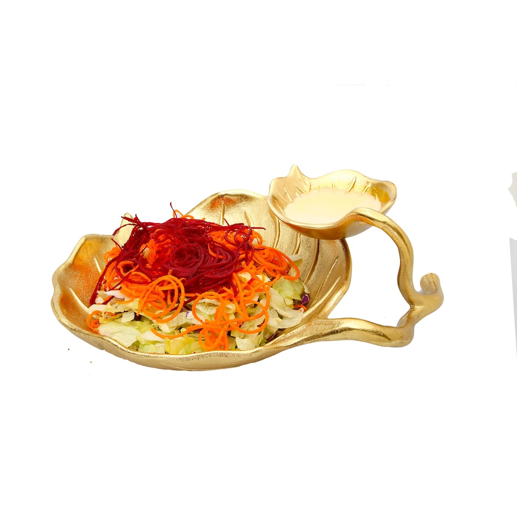 2 Tier Gold Relish Dish with Leaf Vein Design