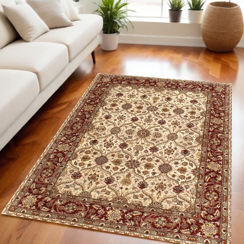 5' x 8' Cream Oriental Hand Tufted Non Skid Area Rug