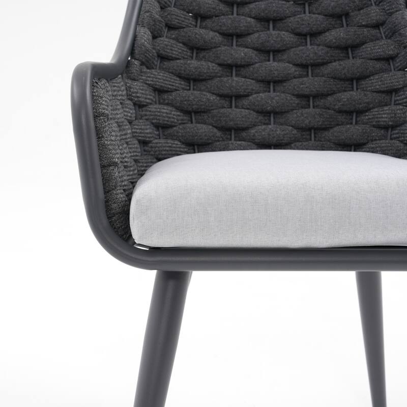 Outdoor 2-Piece Metal Arm Dining Chairs With Cushions