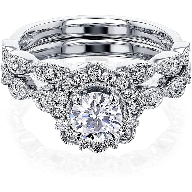 Annello by Kobelli 10K Gold Moissanite The Floral Spring Bridal Set (HI/VS, HI/I) - 9.5 - White