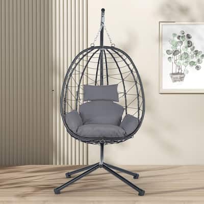 GDFStudio - Celeste Indoor Outdoor Swing Egg Chair with Stand for Relaxing Patio and Garden Lounging