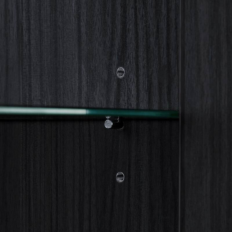 60'' Tall Display Cabinet with Tempered Glass Door, LED Lighting, 2 Drawers, Modern Storage Cabinet Book Display Cabinet