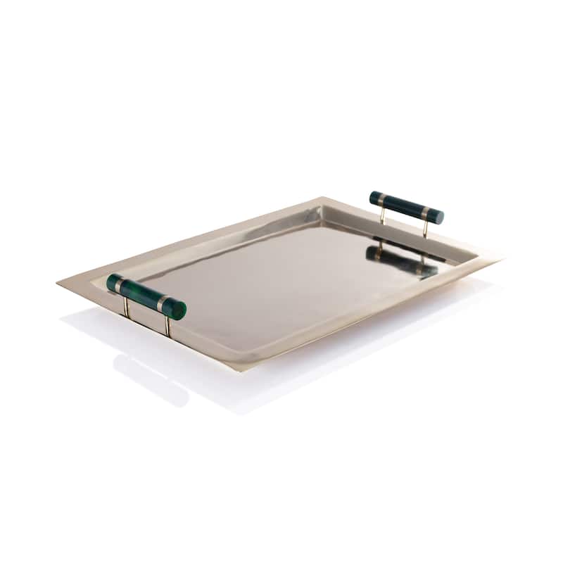 Spiga Stainless Steel Serving Bar Tray - Gold w/ Green Accent