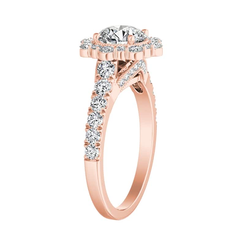 Auriya 14k Gold Vintage Moissanite Halo Engagement Ring 1 3/4ctw