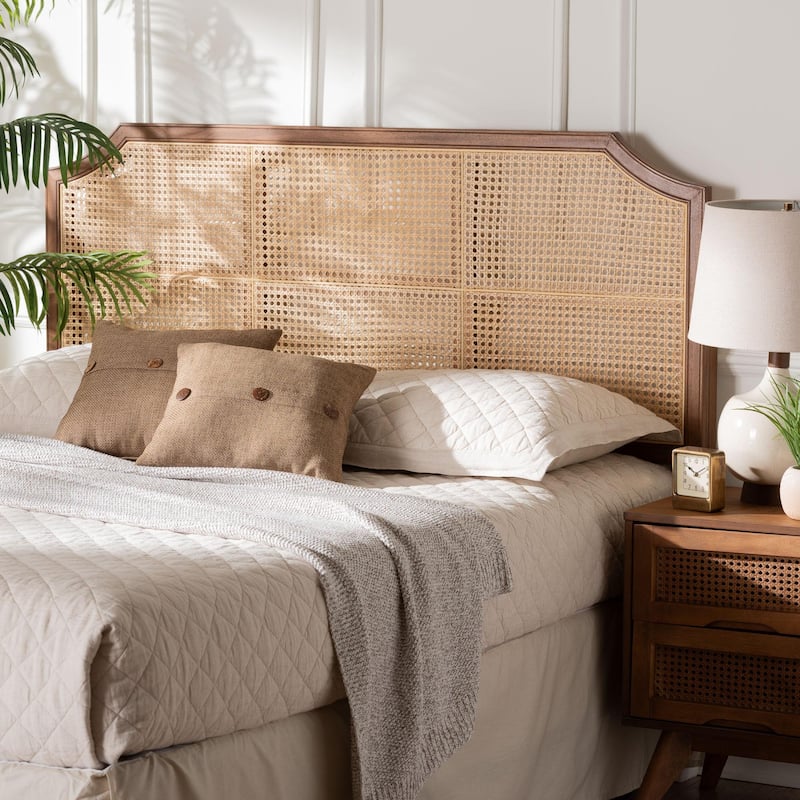 Hermine Bamboo Woven Headboard - Solid Wood Bed Backrest Panel with Curved Top, Boho Coastal Bed Accent, Queen Size