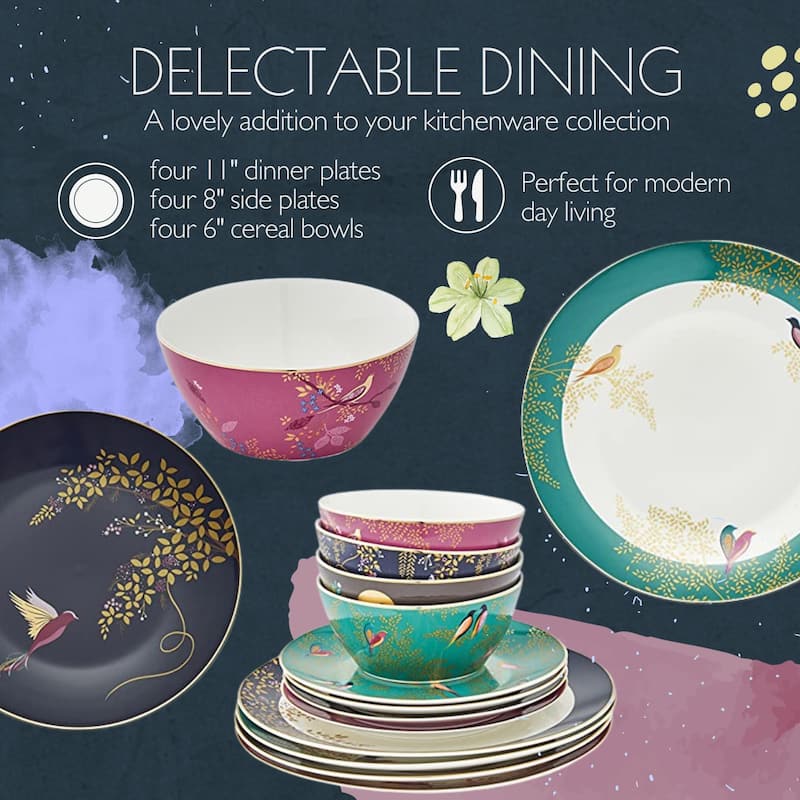 Sara Miller London Chelsea 12 Piece Tableware Set - 11" dinner plates, 8" side plates, 6" bowls