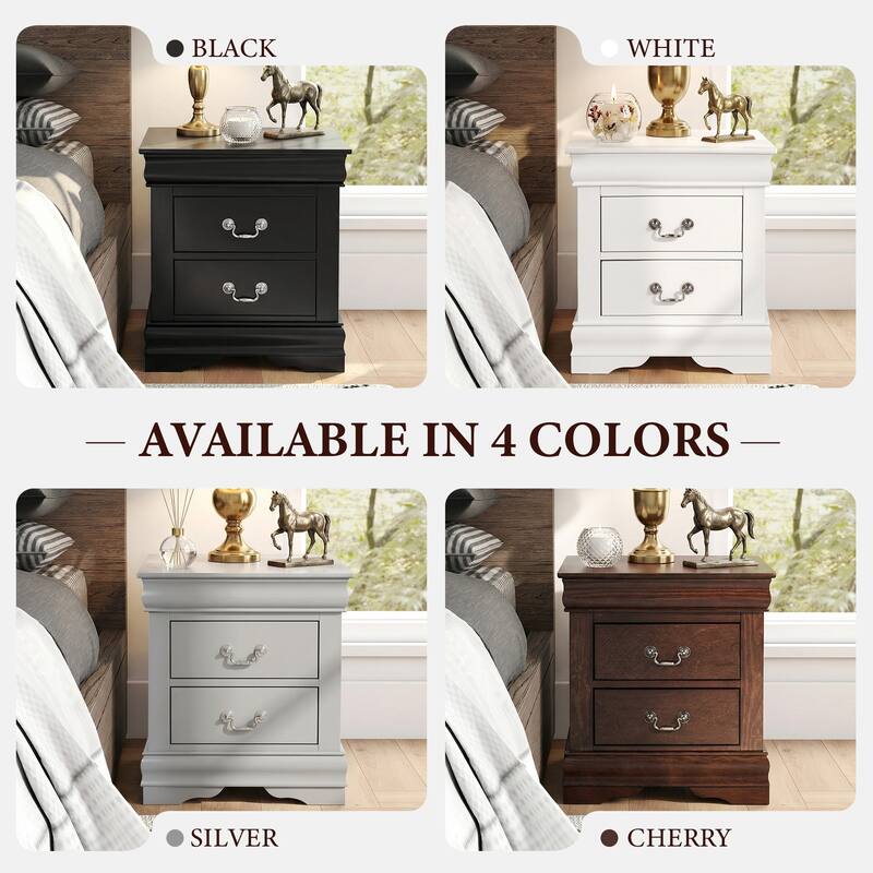 Rossetta Transitional Antique Elegant Style 2-Drawer Nightstand with Solid Wood Legs and Smooth Glides