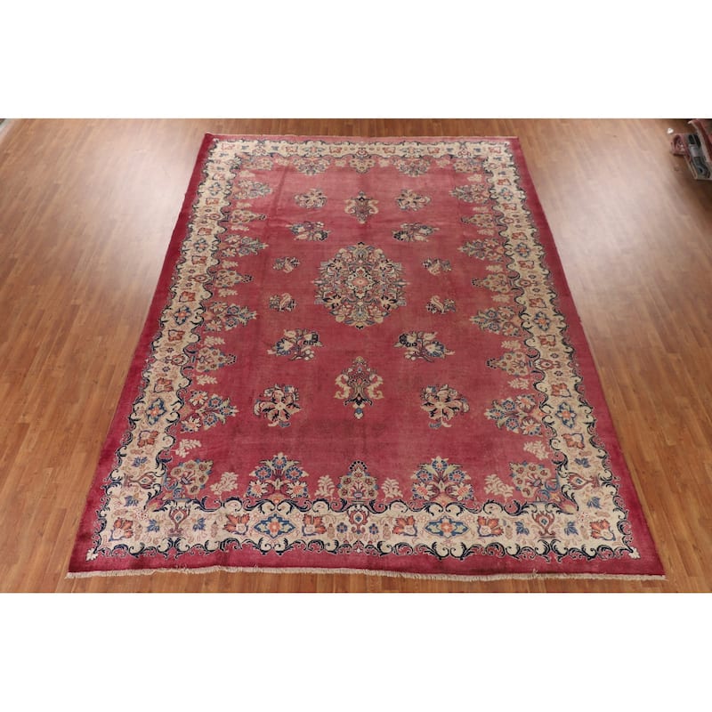 Pink Floral Mahal Persian Large Antique Area Rug Handmade Wool Carpet - 10'4"x 13'6"