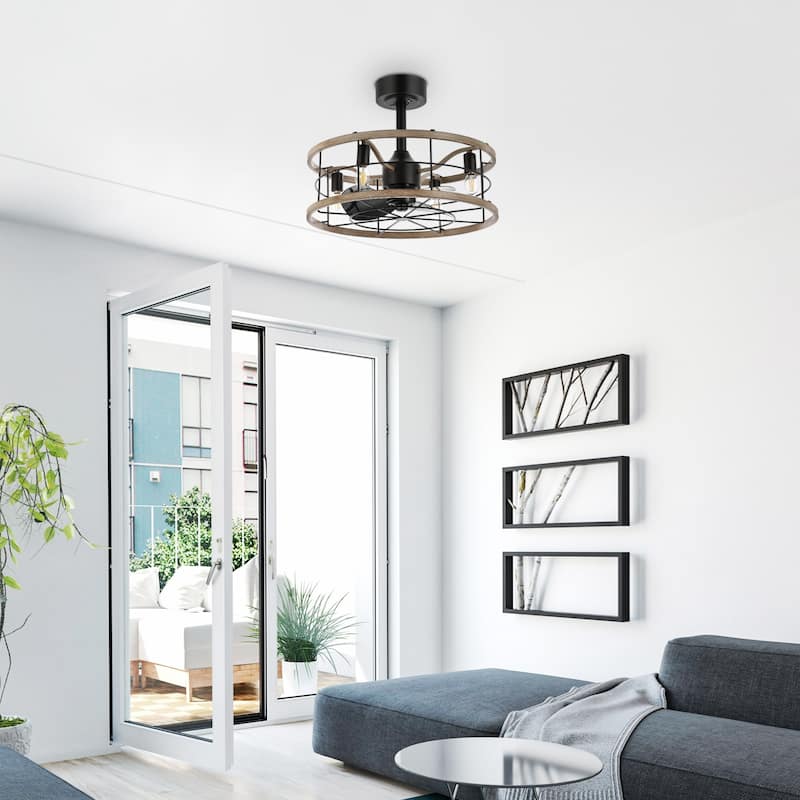 GetLedel 18-in Industrial Caged Ceiling Fan with Remote Control and Light Kit