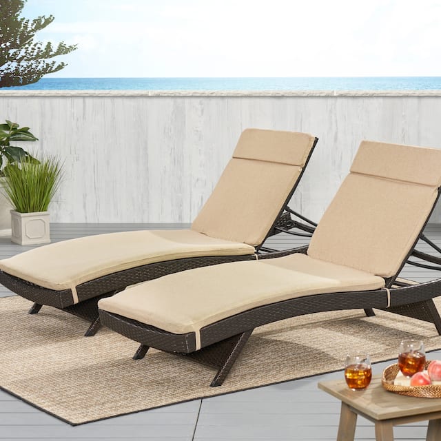 Salem Outdoor Cushion Set for Chaise Lounge - Cushions only (Set of 2) by Christopher Knight Home - 79.25"L x 27.50"W x 1.50"H - Textured Beige