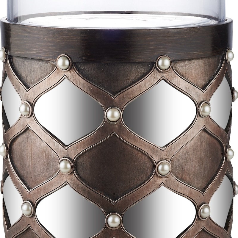 HomeRoots 22" Bronze and Silver with Pearls Tabletop Hurricane Candle Holder - 13